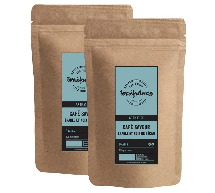 Café En Grains - Saveur Sirop D'Erable Et Noix De Pécan - 250g (2x125g) - Les Petits Torréfacteurs 1 Café En Grains - Saveur Sirop D'Erable Et Noix De Pécan - 250g (2x125g) - Les Petits Torréfacteurs