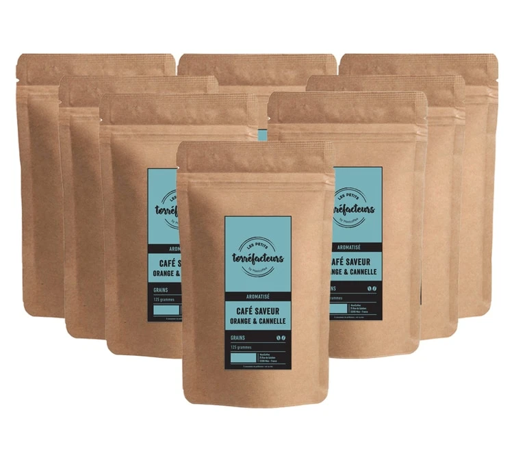 Café En Grains - Saveur Orange/Cannelle - 1kg (8x125g) - Les Petits Torréfacteurs 1 Café En Grains - Saveur Orange/Cannelle - 1kg (8x125g) - Les Petits Torréfacteurs