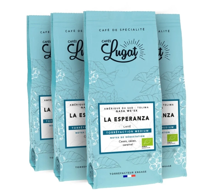 4x250g Café En Grain Bio La Esperanza - Cafés Lugat 1 4x250g Café En Grain Bio La Esperanza - Cafés Lugat