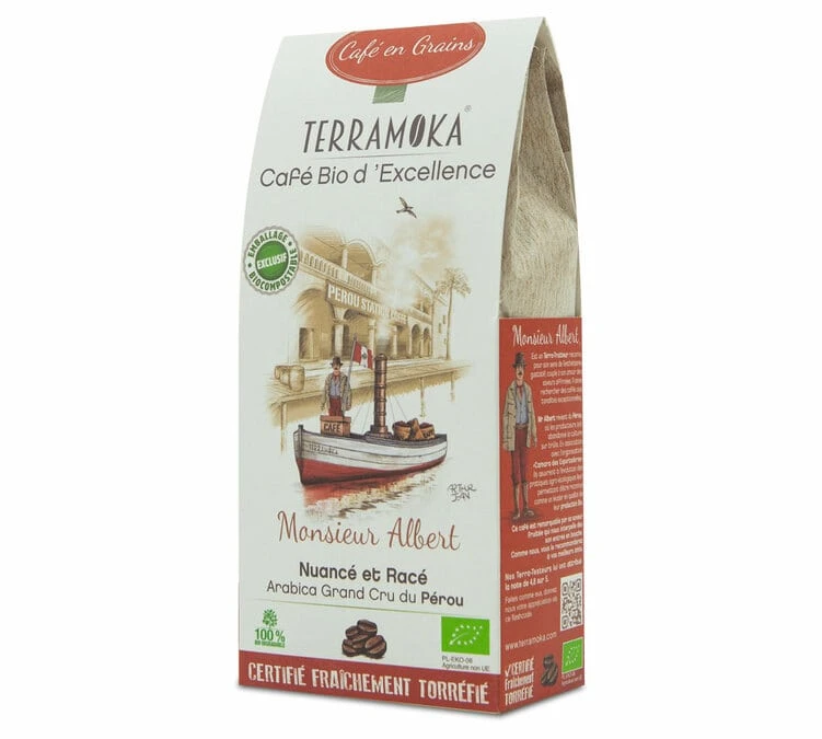 Café En Grains 100% Arabica Bio Pérou Monsieur Albert - 200g - TERRAMOKA 1 Café En Grains 100% Arabica Bio Pérou Monsieur Albert - 200g - TERRAMOKA