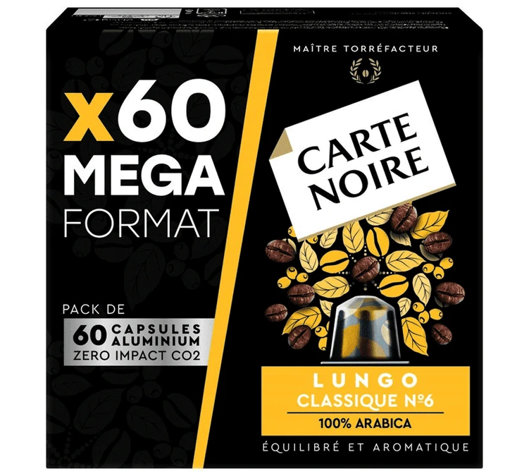 60 Capsules Compatibles Nespresso® Espresso Lungo N°6 - CARTE NOIRE 1 60 Capsules Compatibles Nespresso® Espresso Lungo N°6 - CARTE NOIRE