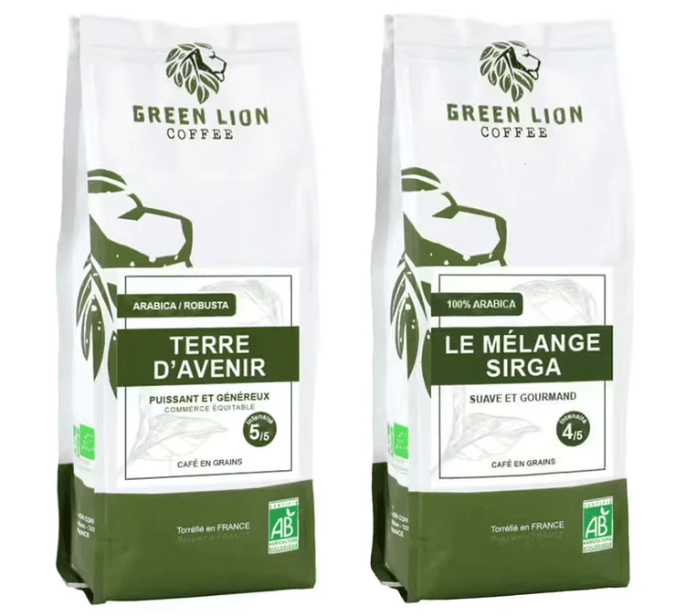 Pack 500 G Café En Grain Bio Terre D'avenir Et Mélange Sirga - GREEN LION COFFEE 1 Pack 500 G Café En Grain Bio Terre D'avenir Et Mélange Sirga - GREEN LION COFFEE