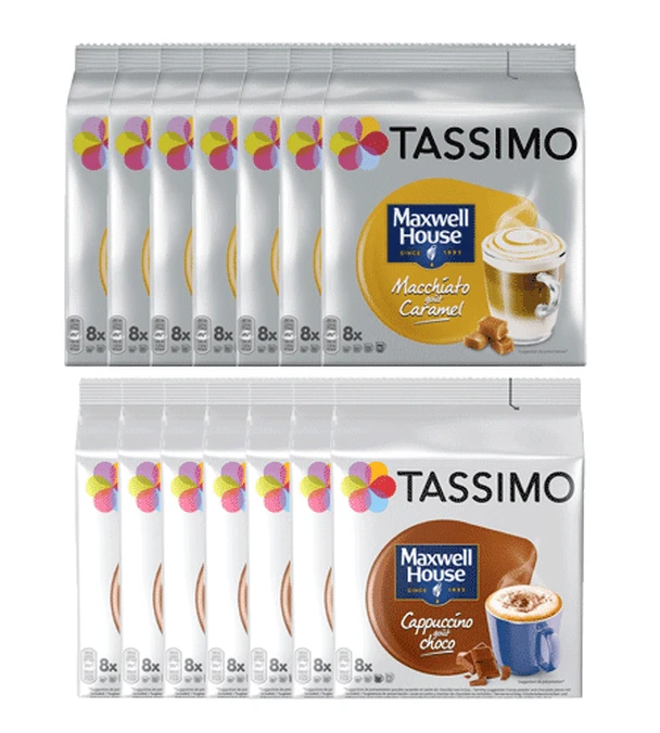 Pack Découverte 112 Dosettes - Maxwell House - TASSIMO 1 Pack Découverte 112 Dosettes - Maxwell House - TASSIMO