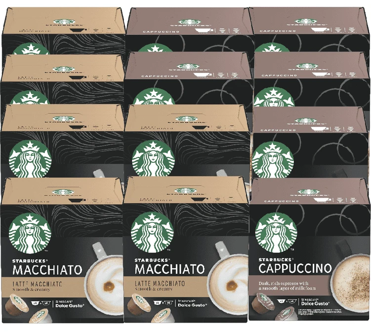 Pack Découverte 144 Capsules Starbucks Dolce Gusto® Compatibles 1 Pack Découverte 144 Capsules Starbucks Dolce Gusto® Compatibles