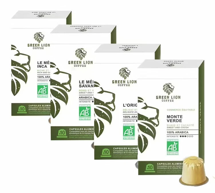 Pack Découverte Bio - 40 Capsules - Compatibles Nespresso® - GREEN LION COFFEE 1 Pack Découverte Bio - 40 Capsules - Compatibles Nespresso® - GREEN LION COFFEE
