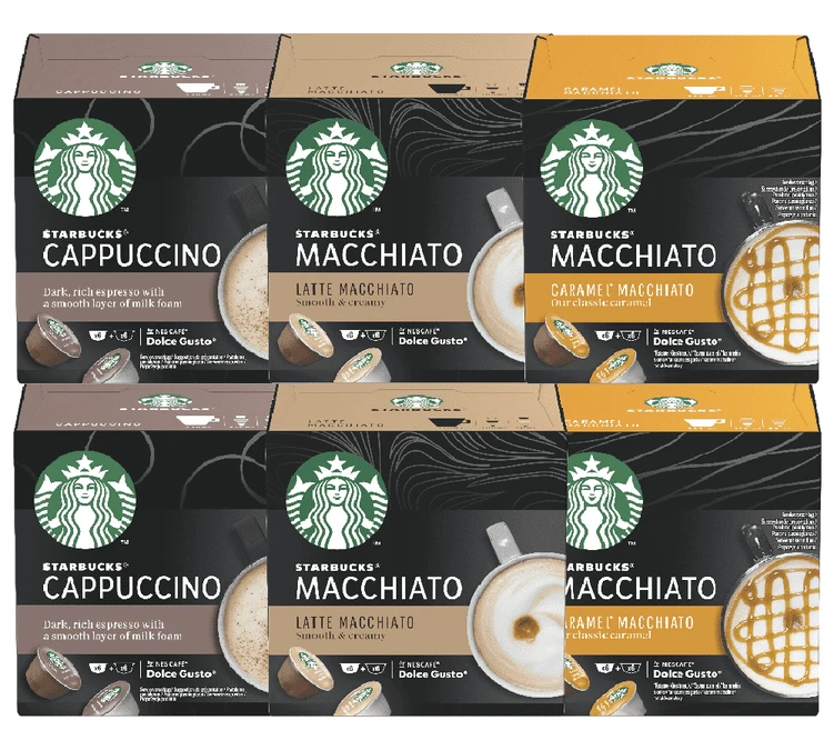 Pack Découverte 72 Capsules Starbucks Dolce Gusto® Compatibles 1 Pack Découverte 72 Capsules Starbucks Dolce Gusto® Compatibles