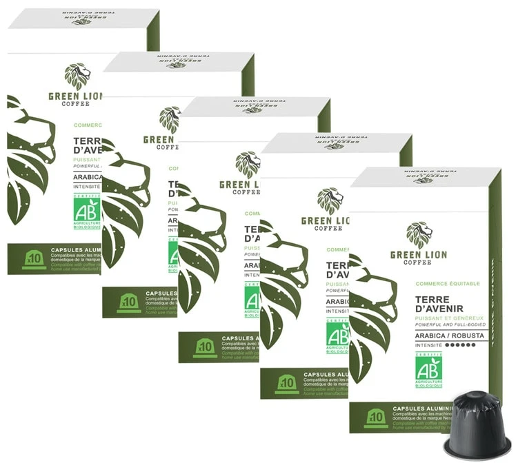 Pack 50 Capsules Bio Terre D'avenir - Compatible Nespresso® - GREEN LION COFFEE 1 Pack 50 Capsules Bio Terre D'avenir - Compatible Nespresso® - GREEN LION COFFEE